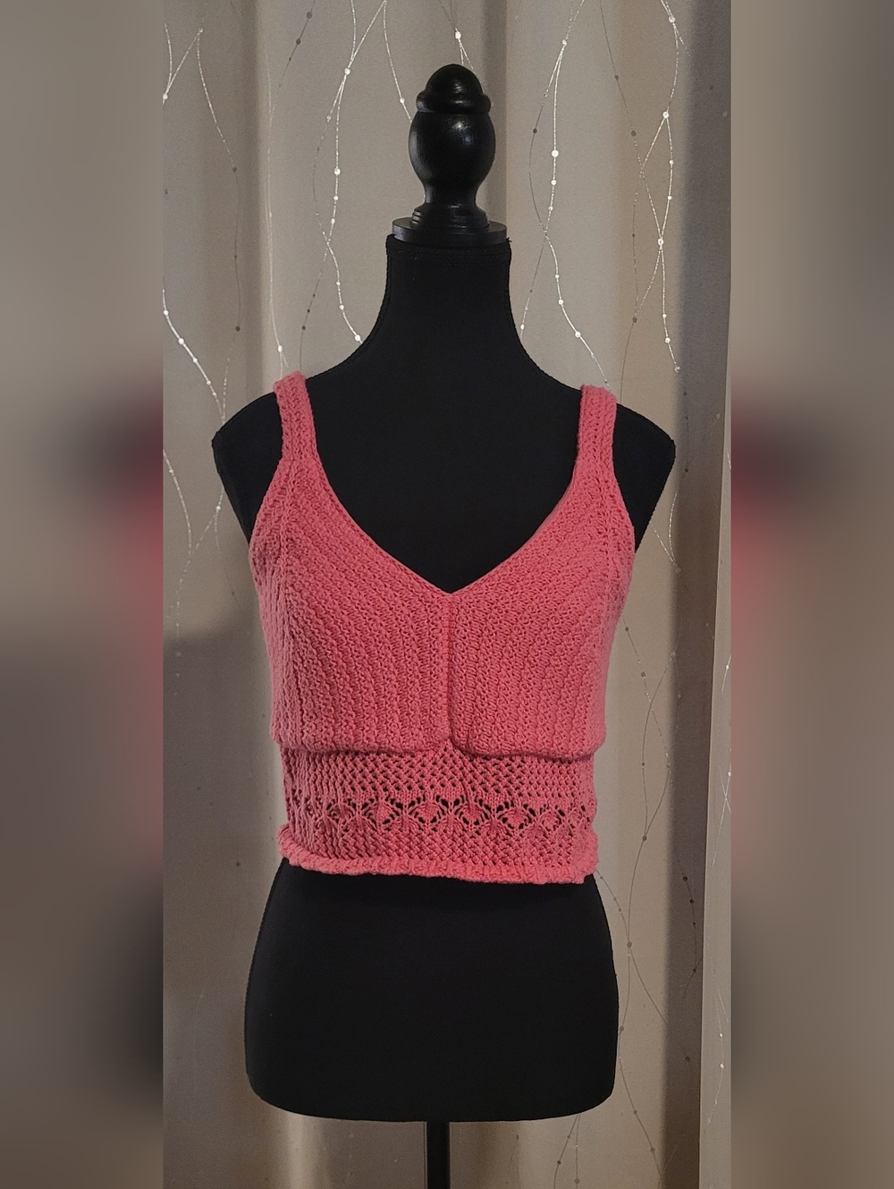Vintage Y2K Hollister Barbie Pink Crochet Knit Cropped Tank Size L